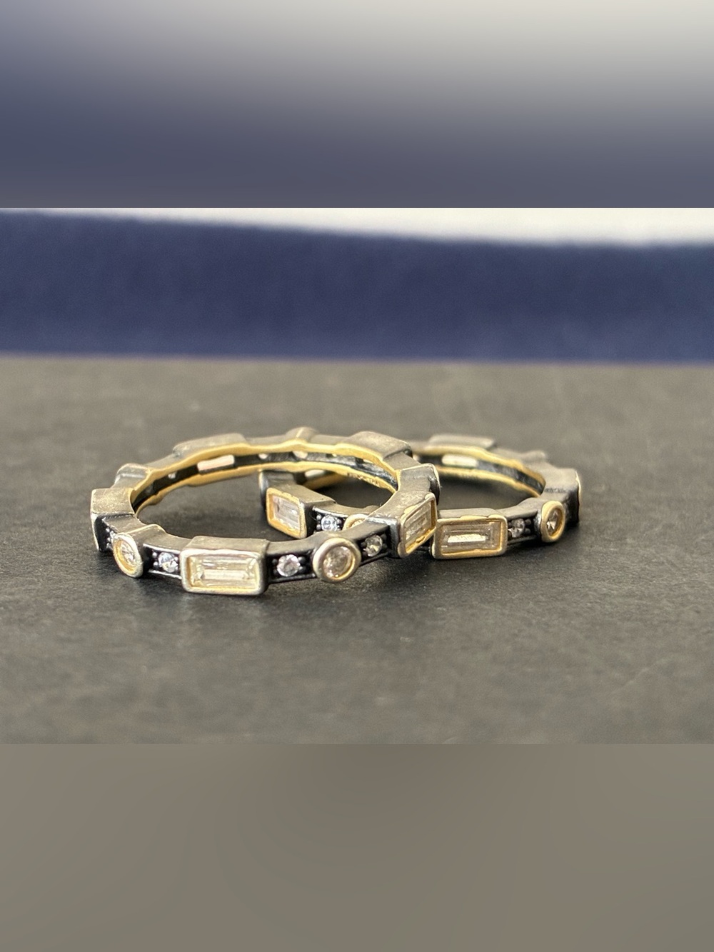 Freida Rothman 925 Sterling Silver Two-Tone Black & Gold Sz 7